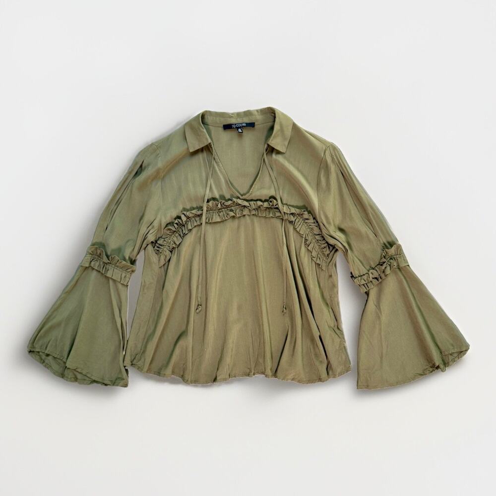 19 Cooper Ruffle Bell Sleeve Blouse XS Boho Festival Lightweight Olive